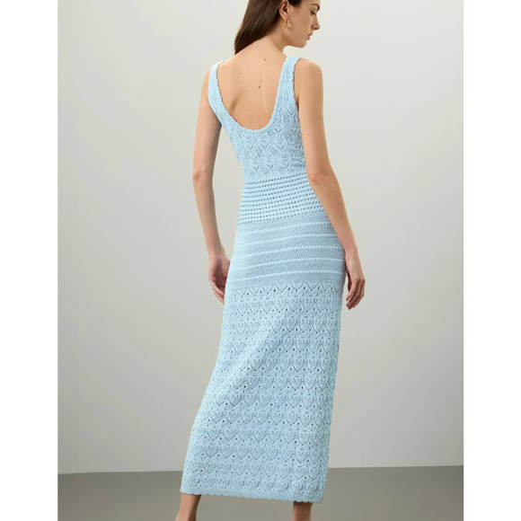 Ronny Kobo Blue Crochet Maxi Slip Dress XL Backless Knit Vacation Tank $320 - Picture 2 of 12
